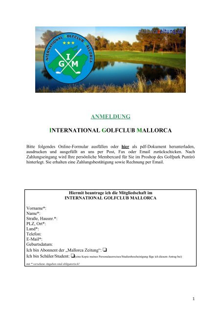 ANMELDUNG INTERNATIONAL GOLFCLUB ... - Mallorca Zeitung