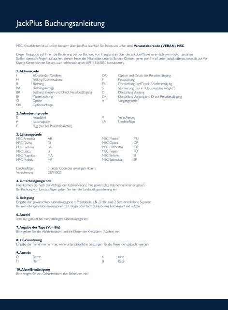 Buchungsanleitung JackPlus - MSC Kreuzfahrten