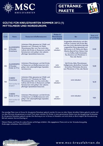 GETRÃNKE- PAKETE - MSC Kreuzfahrten