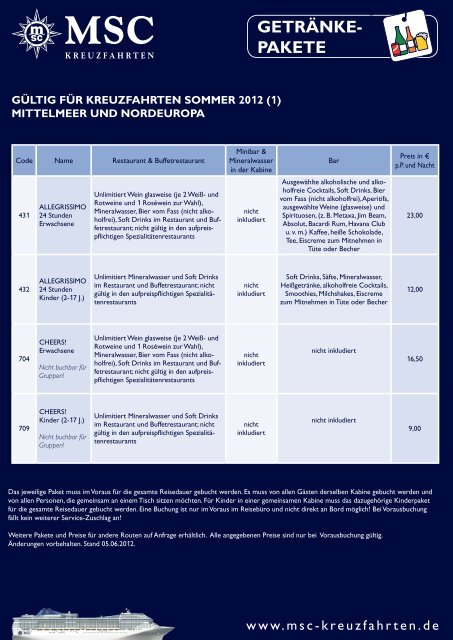 GETRÃNKE- PAKETE - MSC Kreuzfahrten