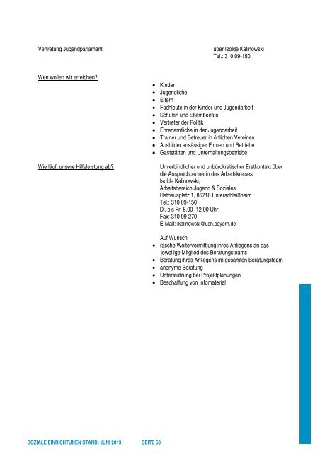 Aufstellung der soziAlen einrichtungen - Stadt Unterschleissheim