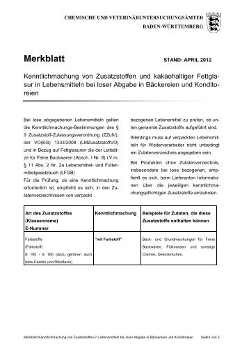 Merkblatt Kenntlichmachung von Zusatzstoffen in Lebensmitteln