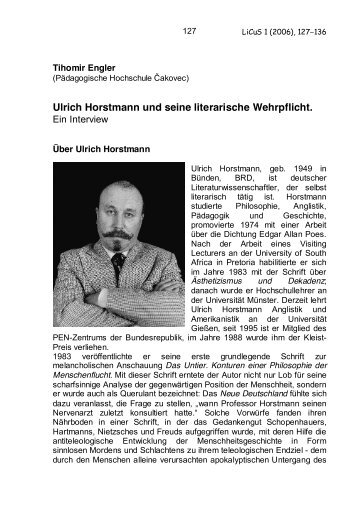 Ulrich Horstmann und seine literarische Wehrpflicht.