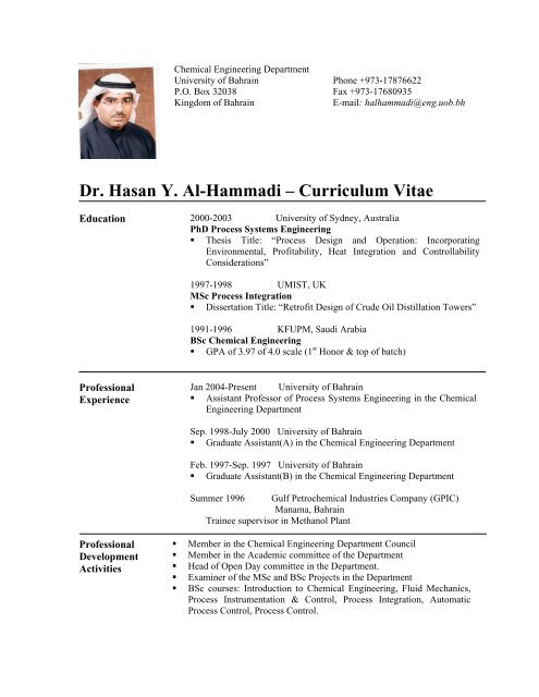 Dr. Hasan Y. Al-Hammadi â Curriculum Vitae