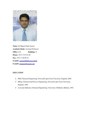 Name: Dr Majeed Safar Jassim Academic Rank: Assistant Professor ...