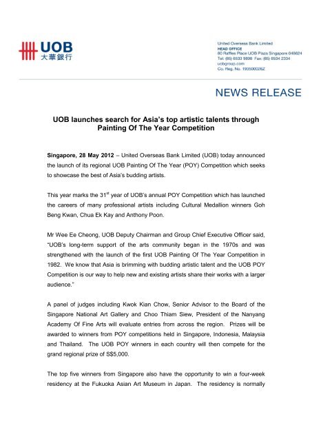 UOB launches search for Asia's top artistic talents through Painting ...