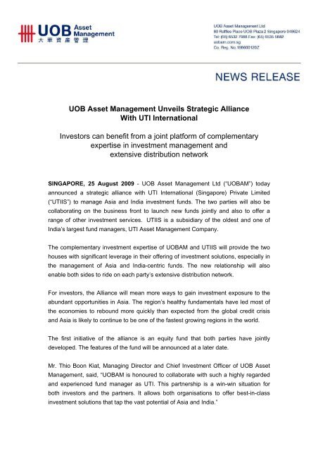 UOB Asset Management Unveils Strategic Alliance With UTI ...