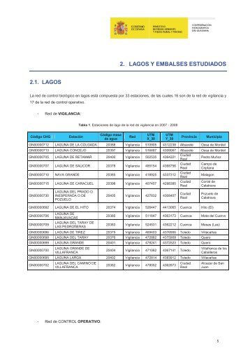 2. lagos y embalses estudiados - ConfederaciÃ³n HidrogrÃ¡fica del ...