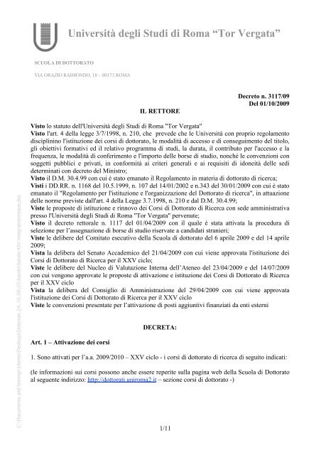 bando di concorso dell'Universita' (in PDF) - IPASVI - Roma
