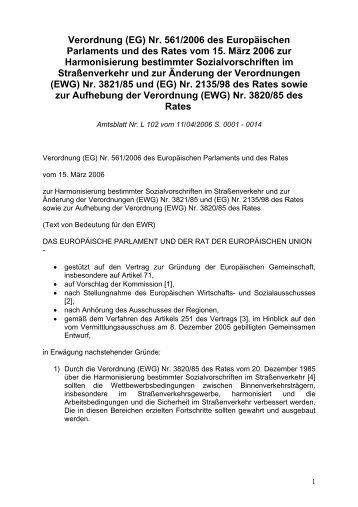 Verordnung (EG) Nr. 561/2006 des EuropÃ¤ischen ... - Klaus Willems