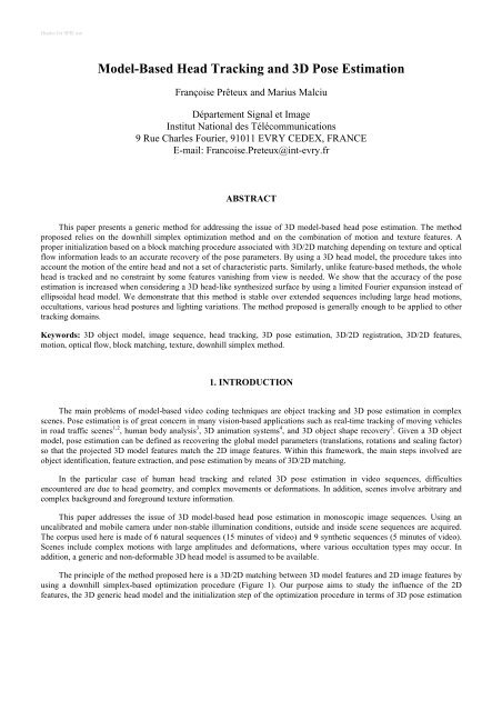 Model-Based Head Tracking and 3D Pose Estimation - CiteSeerX