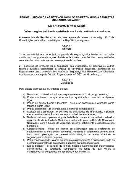 Nadador Salvador - Lei 44_2004, de 19.08