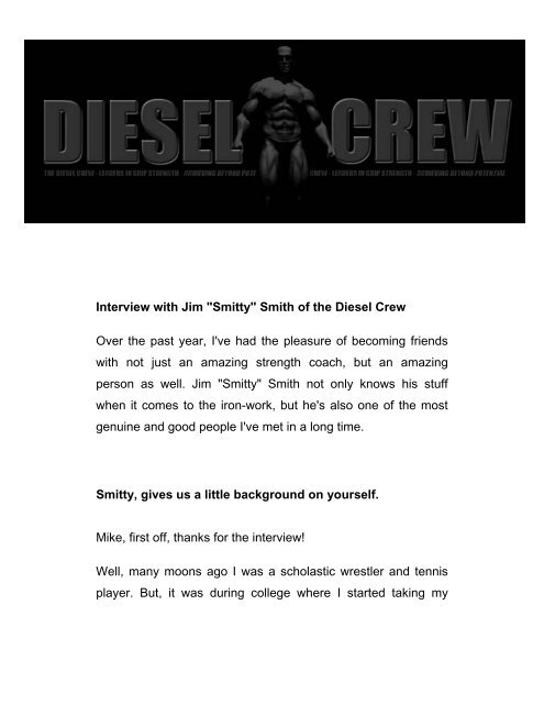 Interview with Jim "Smitty" Smith of the Diesel Crew Over the past ...