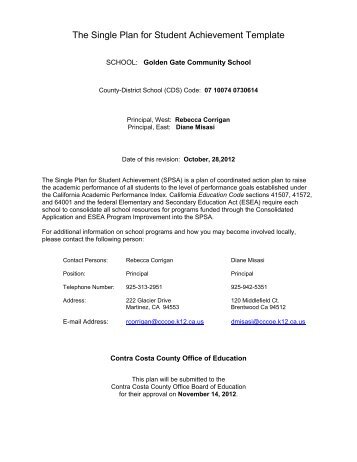 Golden Gate Community School SPSA (pdf) - Contra Costa County ...