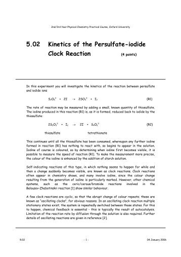 5.02 Kinetics of the Persulfate-iodide Clock Reaction