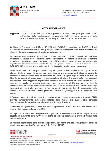 Nota informativa - ASL 13 Novara