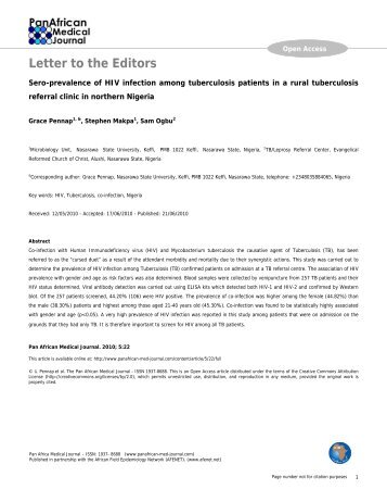 Letter to the Editors - The Pan African Medical Journal