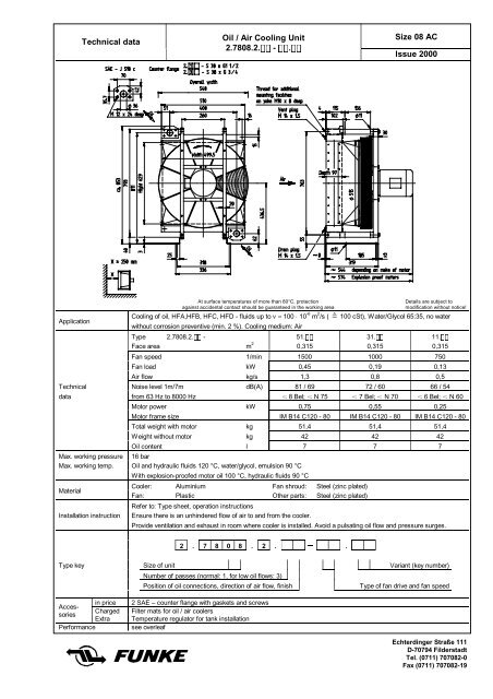 Technical Data Size 08 Ac Oil Air Cooling Unit 2 7808 2 Funke