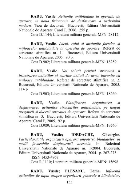 catalog adrese web - Universitatea Naţională de Apărare "Carol I"