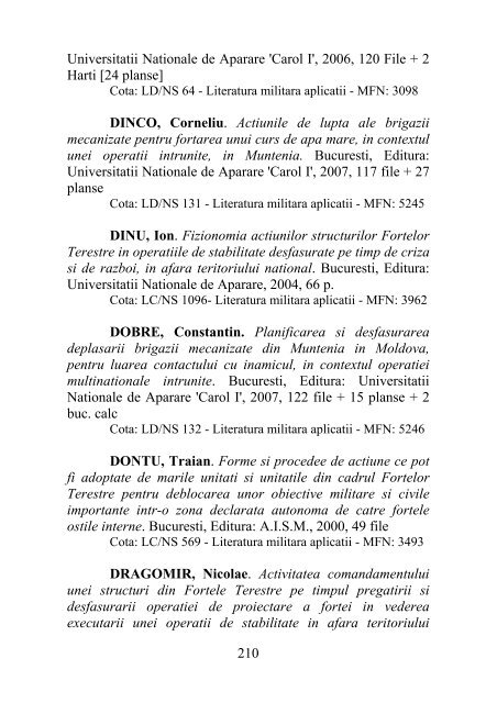 catalog adrese web - Universitatea Naţională de Apărare "Carol I"