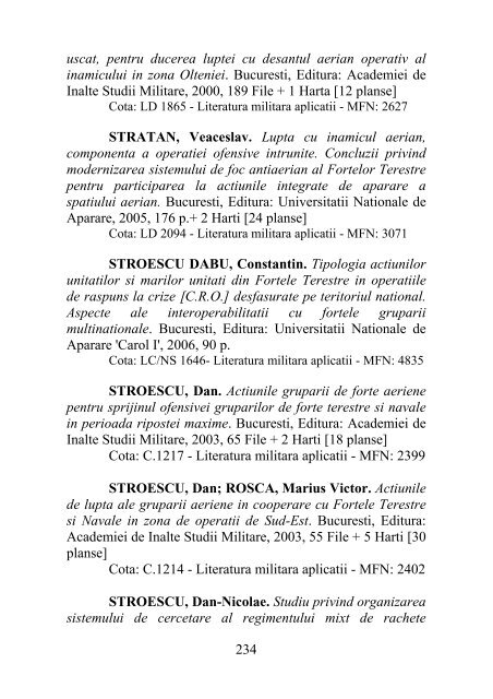 catalog adrese web - Universitatea Naţională de Apărare "Carol I"