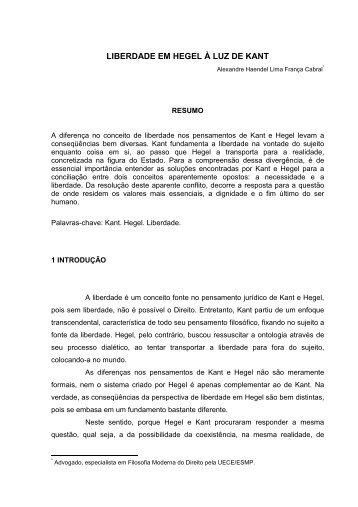 Liberdade em Hegel Ã  Luz de Kant