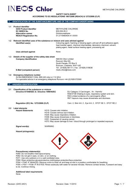 Methylene Chloride (Ineos) - Solvents