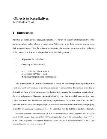 Objects in Resultatives - Linguistics