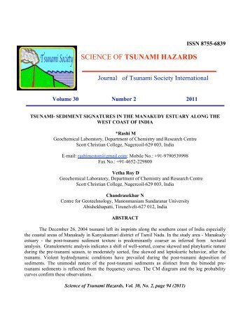 tsunami- sediment signatures in the manakudy estuary along the