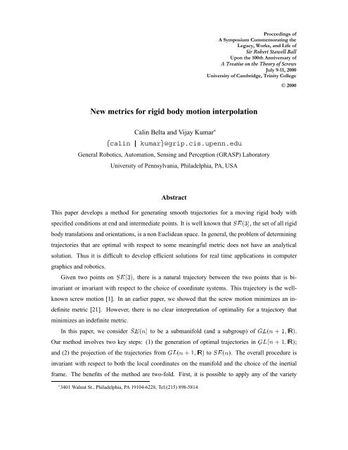 New metrics for rigid body motion interpolation - helix