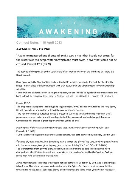 Connect Notes – 16 April 2013 AWAKENING - Ps Phil - C3 Church
