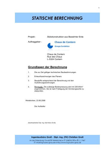 STATISCHE BERECHNUNG - Chaux de Contern