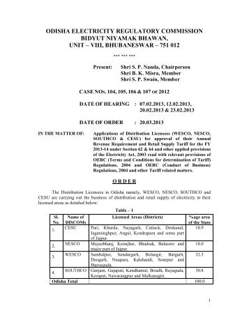 Tariff Order - Orissa Electricity Regulatory Commission