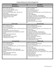 Jackson Elementary School Supply List - Greeley Schools