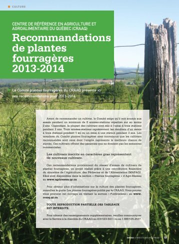 Recommandations de plantes fourragères 2013-2014
