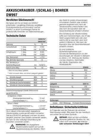 akkuschrauber /(schlag-) bohrer dw997 - Service - DeWalt