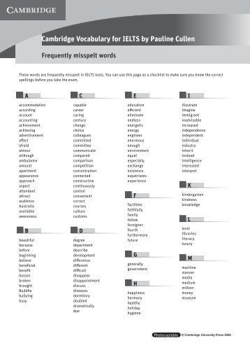 Cambridge Vocabulary for IELTS: Frequently Misspelt Words