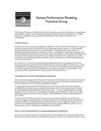 Human Performance Modeling Technical Group - Human Factors ...