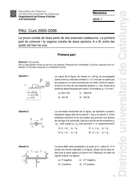 PAU. Examen Mecànica - IES Pere Fontdevila