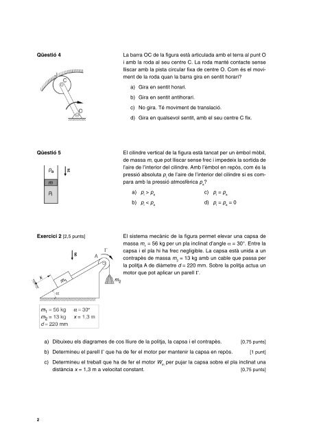 PAU. Examen Mecànica - IES Pere Fontdevila