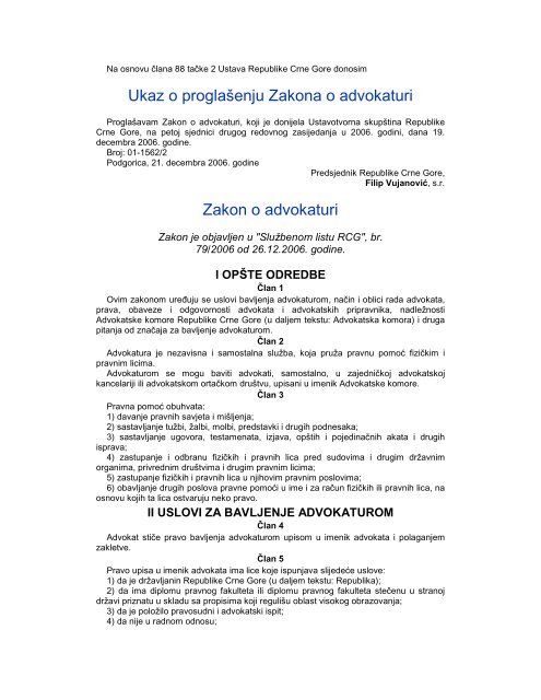 Zakon o advokaturi CG