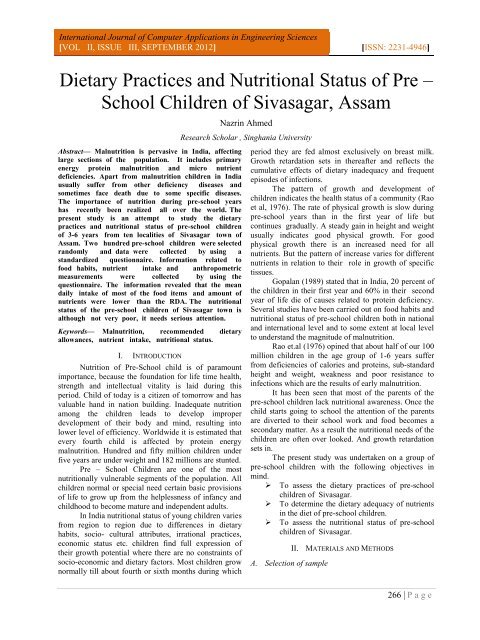 Dietary Practices and Nutritional Status of Pre – School Children of ...