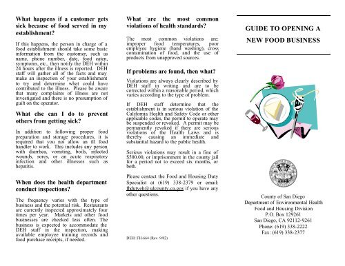San Diego Health Department >> Guide To Opening A New Food Business San Diego Health San Diego Health Department >> Guide To Opening A New Food Business San Diego Health