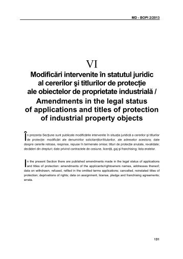 ModificÄri intervenite Ã®n statutul juridic al cererilor Åi titlurilor ... - agepi