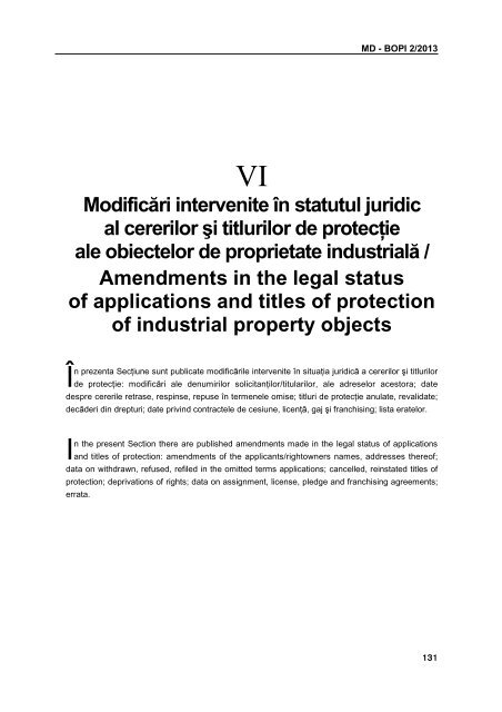 ModificÄri intervenite Ã®n statutul juridic al cererilor Åi titlurilor ... - agepi