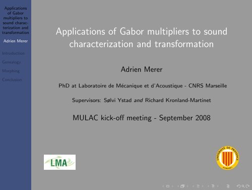 Applications of Gabor multipliers to sound characterization and ...