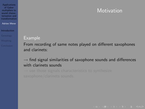 Applications of Gabor multipliers to sound characterization and ...