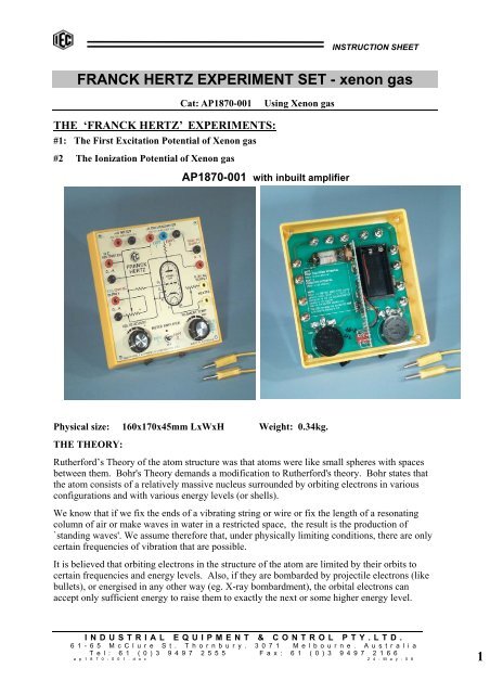 1 FRANCK HERTZ EXPERIMENT SET - xenon gas