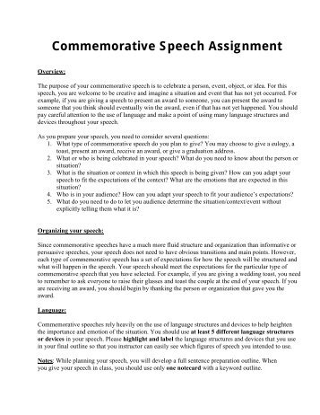 Commemorative Speech Assignment - Fountainhead Press