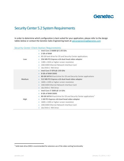 Security Center 5.1 GA Server and Client Requirements - Genetec